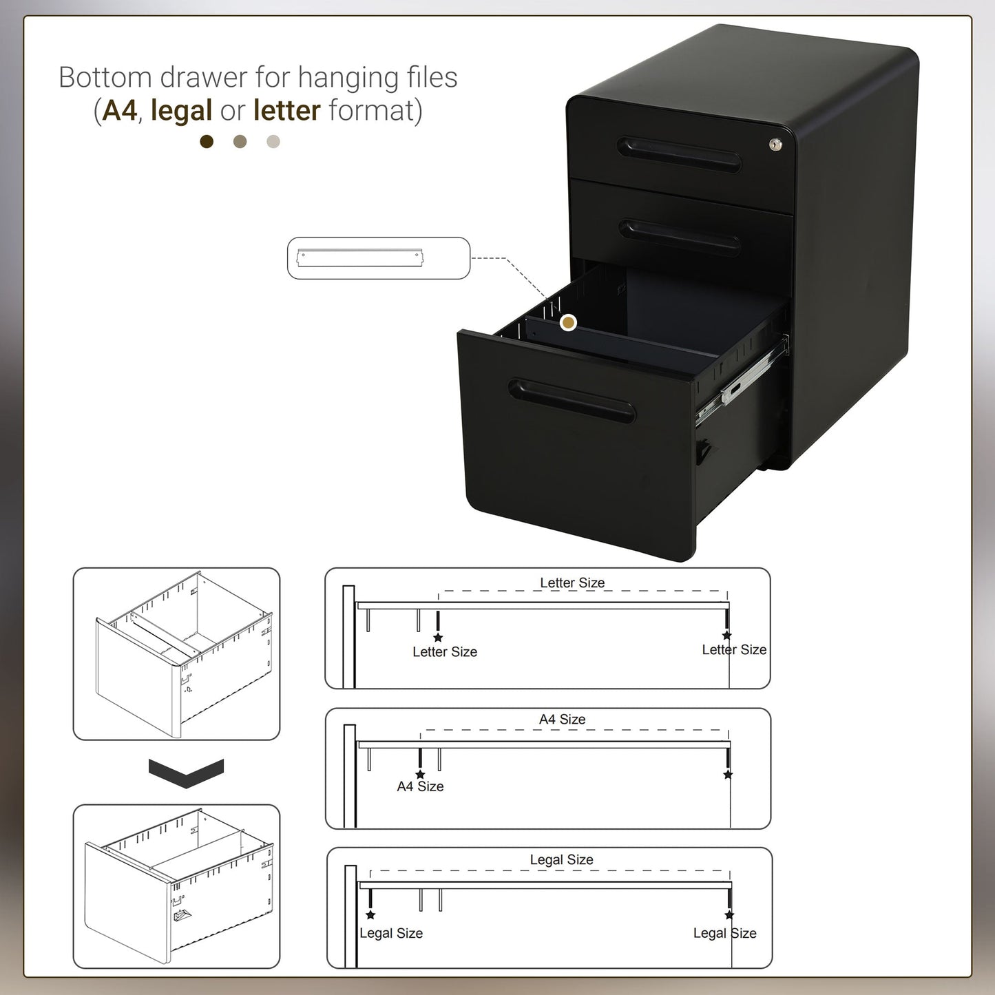 Lockable File Cabinet, Steel Filing Cabinet on Wheels for Legal, A4, Letter Size, Home Office Office Cabinets & Cupboards   at Gallery Canada