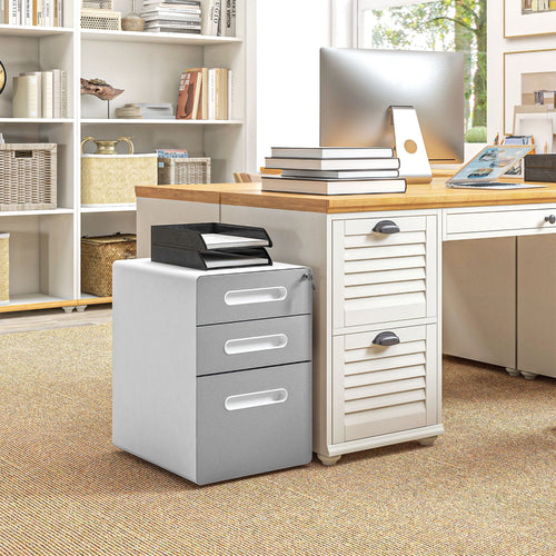 Lockable File Cabinet, Steel Filing Cabinet on Wheels for Legal, A4, Letter Size, Home Office