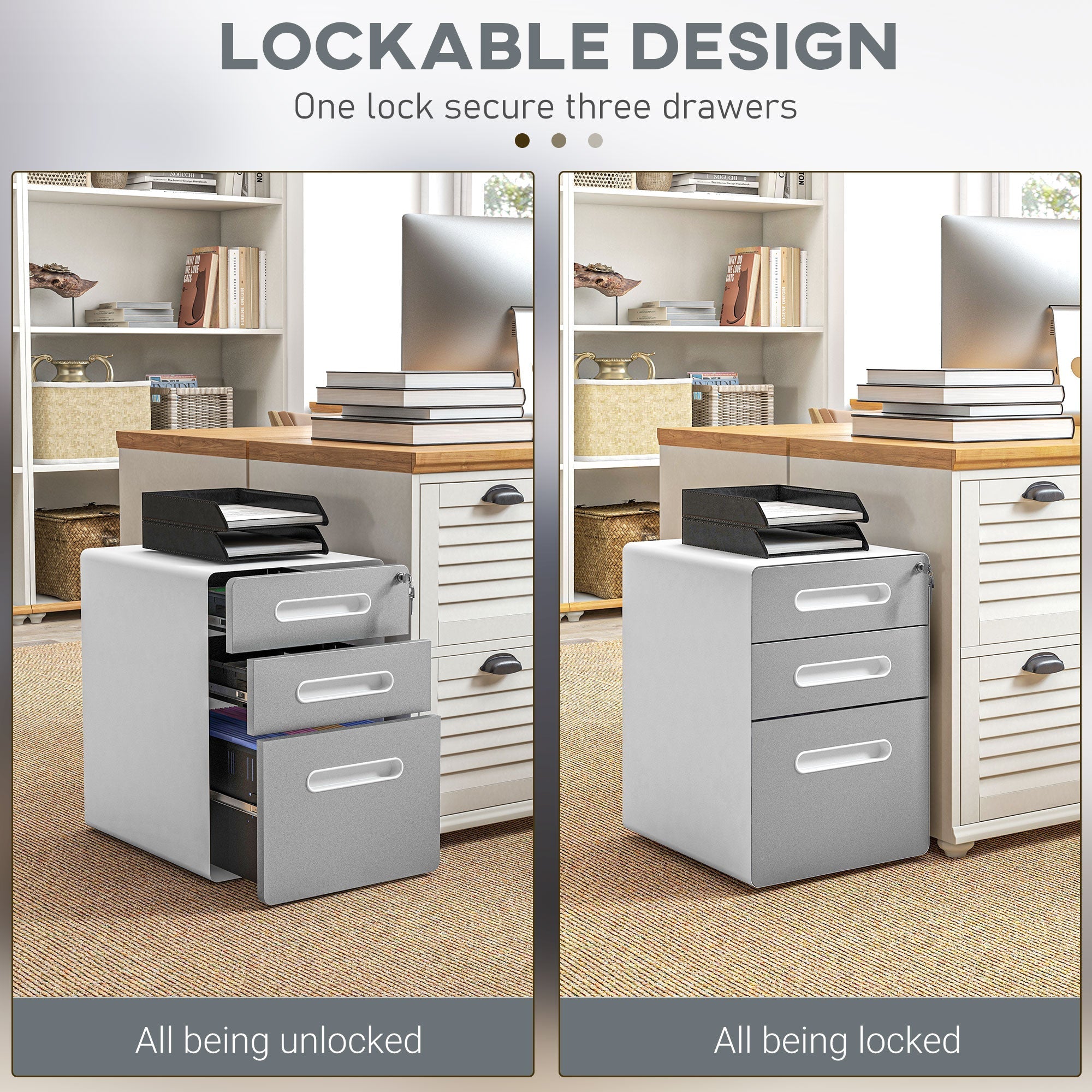 Lockable File Cabinet, Steel Filing Cabinet on Wheels for Legal, A4, Letter Size, Home Office Office Cabinets & Cupboards   at Gallery Canada