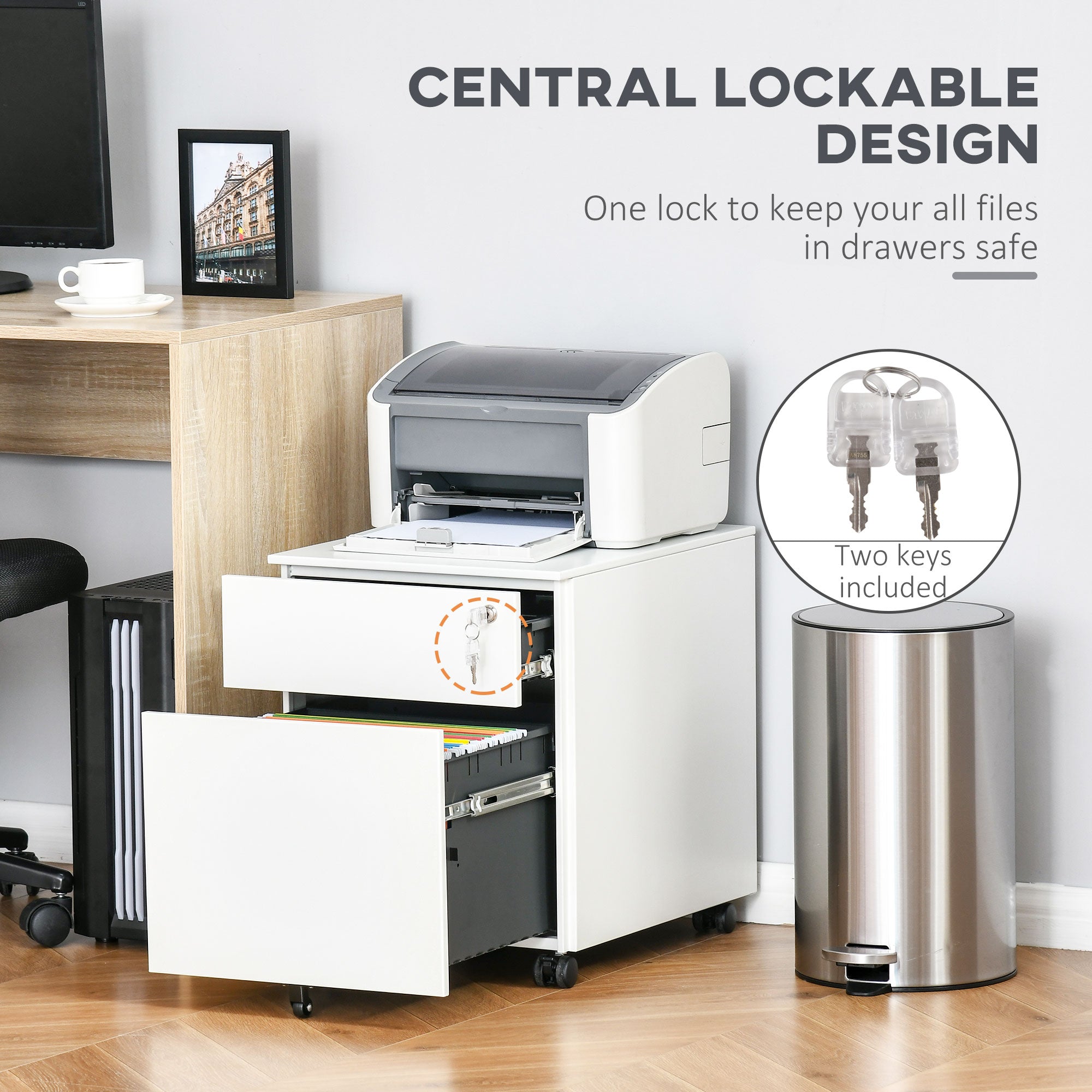 Lockable File Cabinet, Steel Filing Cabinet on Wheels for Legal, A4, Letter Size, with Pencil Tray for Home Office Office Cabinets & Cupboards   at Gallery Canada