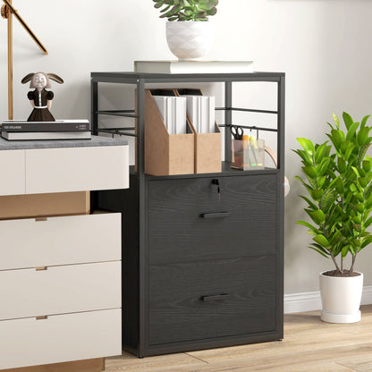 Lockable Filing Cabinet, 2 Drawer File Cabinet with Adjustable Hanging Bar for Letter, A4 and Legal Size, Black Office Cabinets & Cupboards   at Gallery Canada