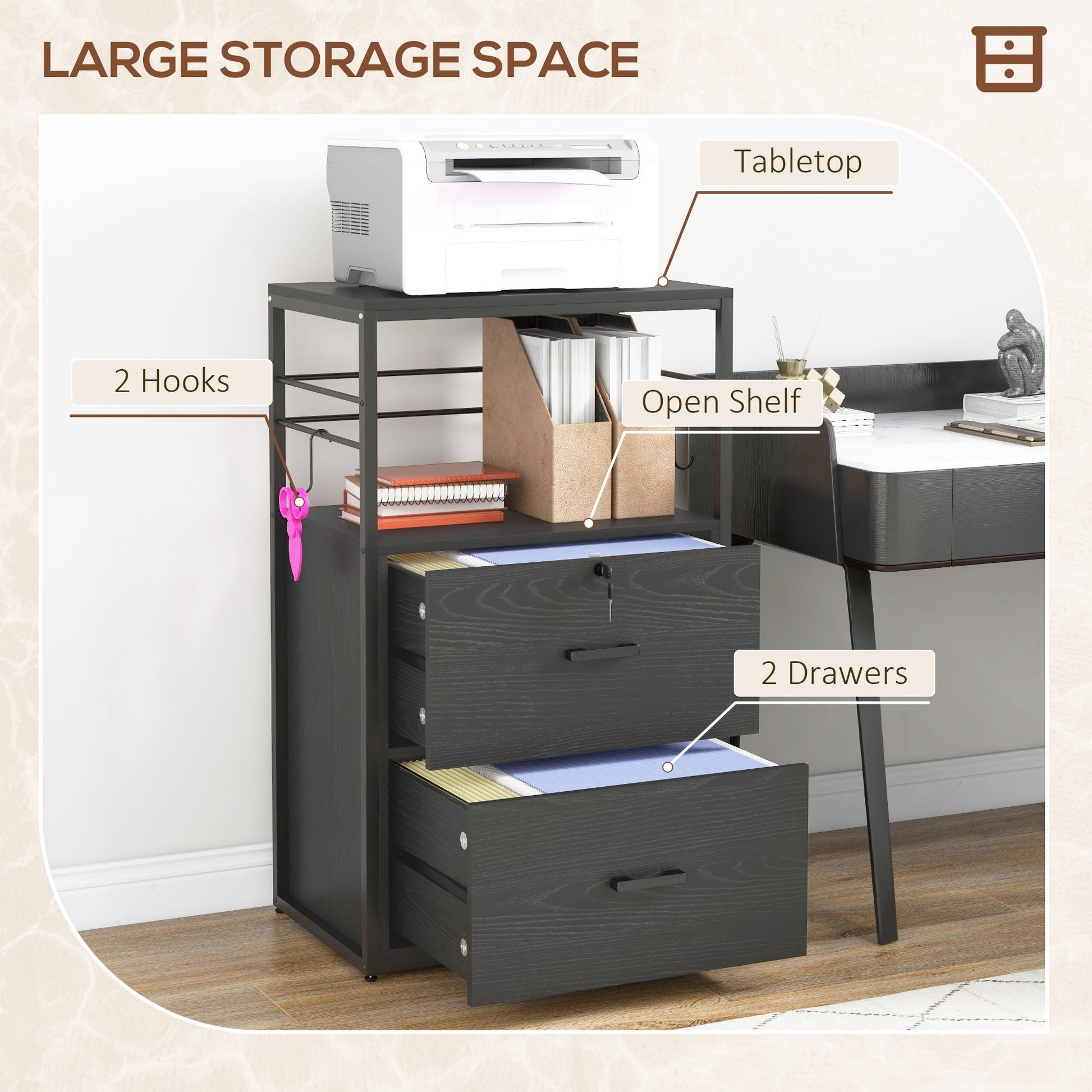 Lockable Filing Cabinet, 2 Drawer File Cabinet with Adjustable Hanging Bar for Letter, A4 and Legal Size, Black Office Cabinets & Cupboards   at Gallery Canada