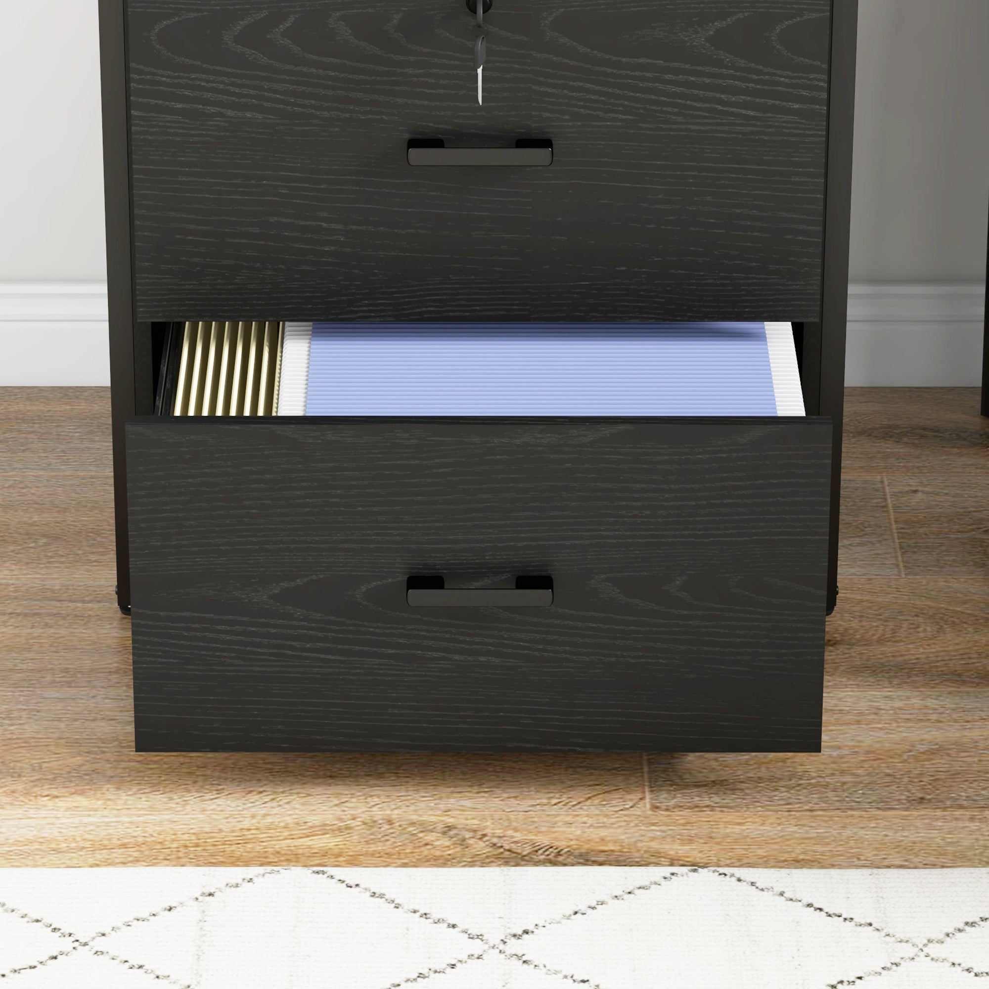 Lockable Filing Cabinet, 2 Drawer File Cabinet with Adjustable Hanging Bar for Letter, A4 and Legal Size, Black Office Cabinets & Cupboards   at Gallery Canada