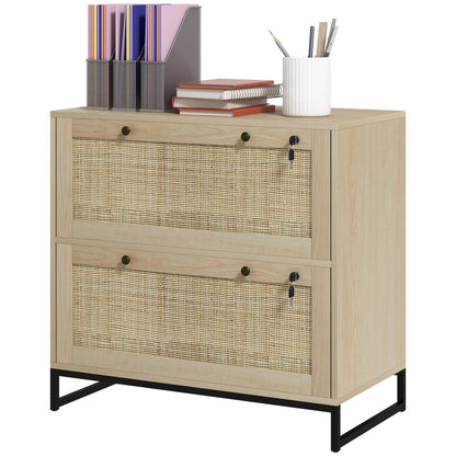 Lockable Filing Cabinet, Boho 2 Drawer File Cabinet with Adjustable Hanging Bar for Letter, A4, and Legal Size, Natural Office Cabinets & Cupboards Natural  at Gallery Canada