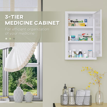 Lockable Medicine Cabinet, 3 Tier Steel Medical Wall Box with 2 Keys and Shelves for Bathroom, White Mirror Medicine Cabinets   at Gallery Canada