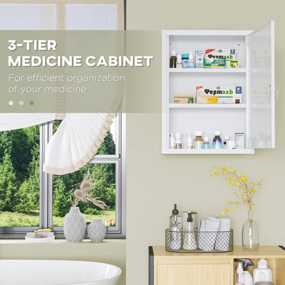 Lockable Medicine Cabinet, 3 Tier Steel Medical Wall Box with 2 Keys and Shelves for Bathroom, White Mirror Medicine Cabinets   at Gallery Canada