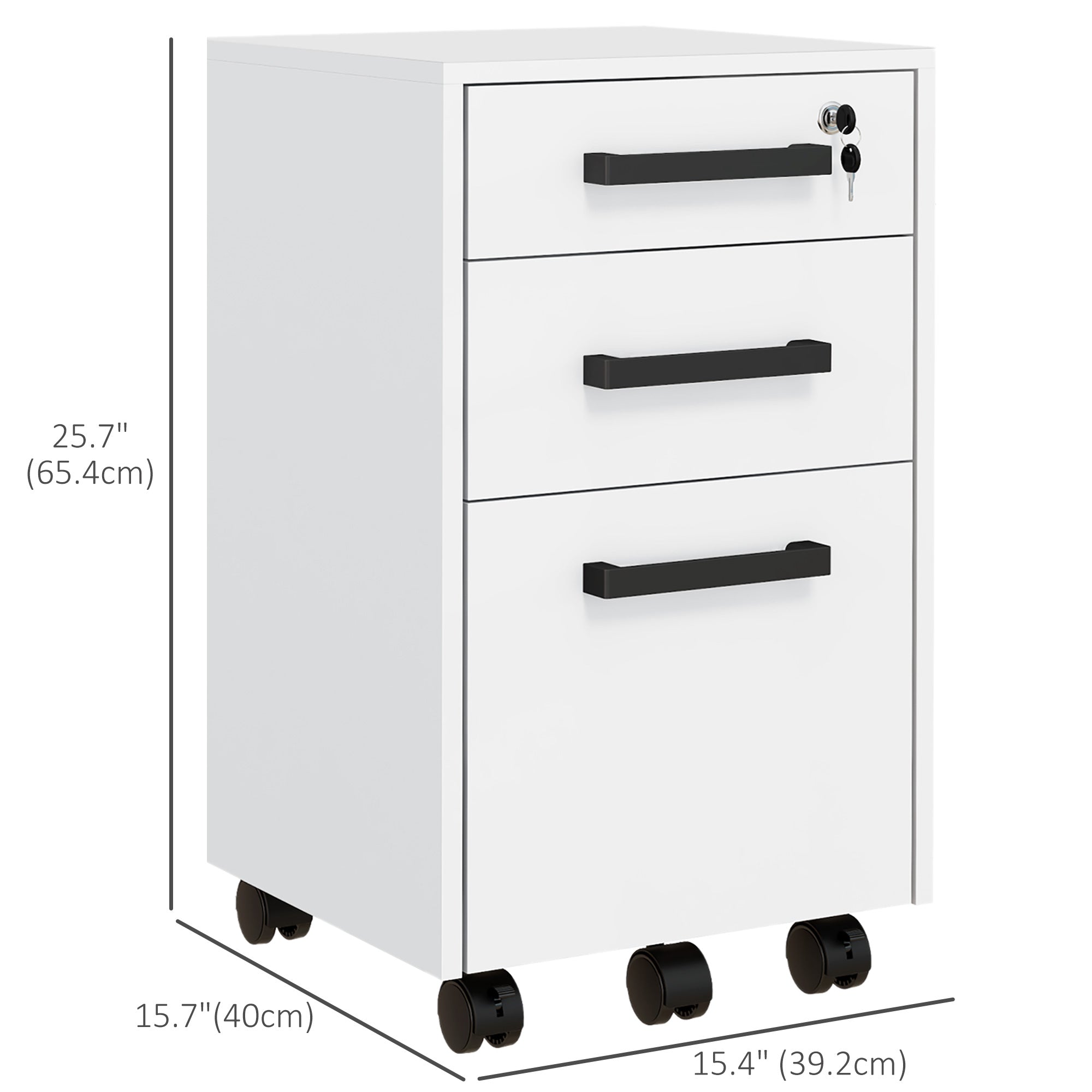 Lockable Vertical File Cabinet with Lock, 3 Drawer Filing Cabinet with Hanging Bars for Letter and A4 Size, White Office Cabinets & Cupboards   at Gallery Canada