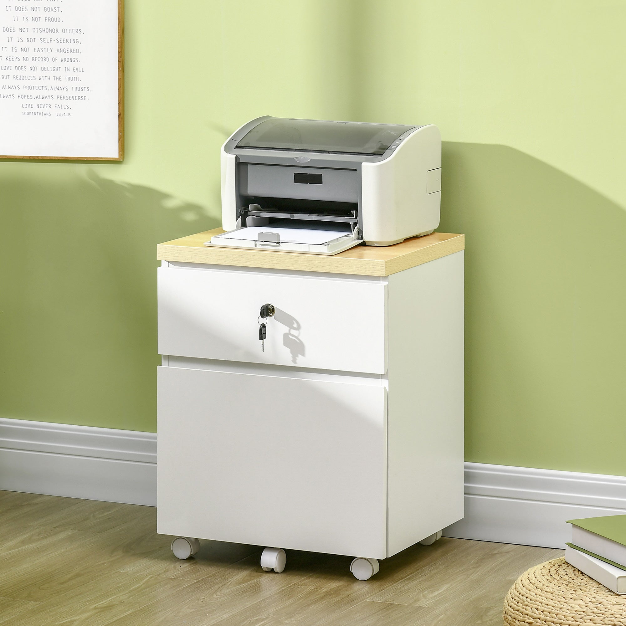 Locking File Cabinet with 2 Drawers, Rolling Filing Cabinet with Hanging Bars for A3 Size and Wheels, for Home Office Study, White Office Cabinets & Cupboards   at Gallery Canada