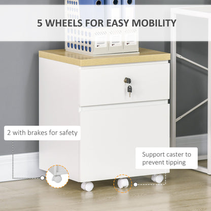 Locking File Cabinet with 2 Drawers, Rolling Filing Cabinet with Hanging Bars for A3 Size and Wheels, for Home Office Study, White Office Cabinets & Cupboards   at Gallery Canada