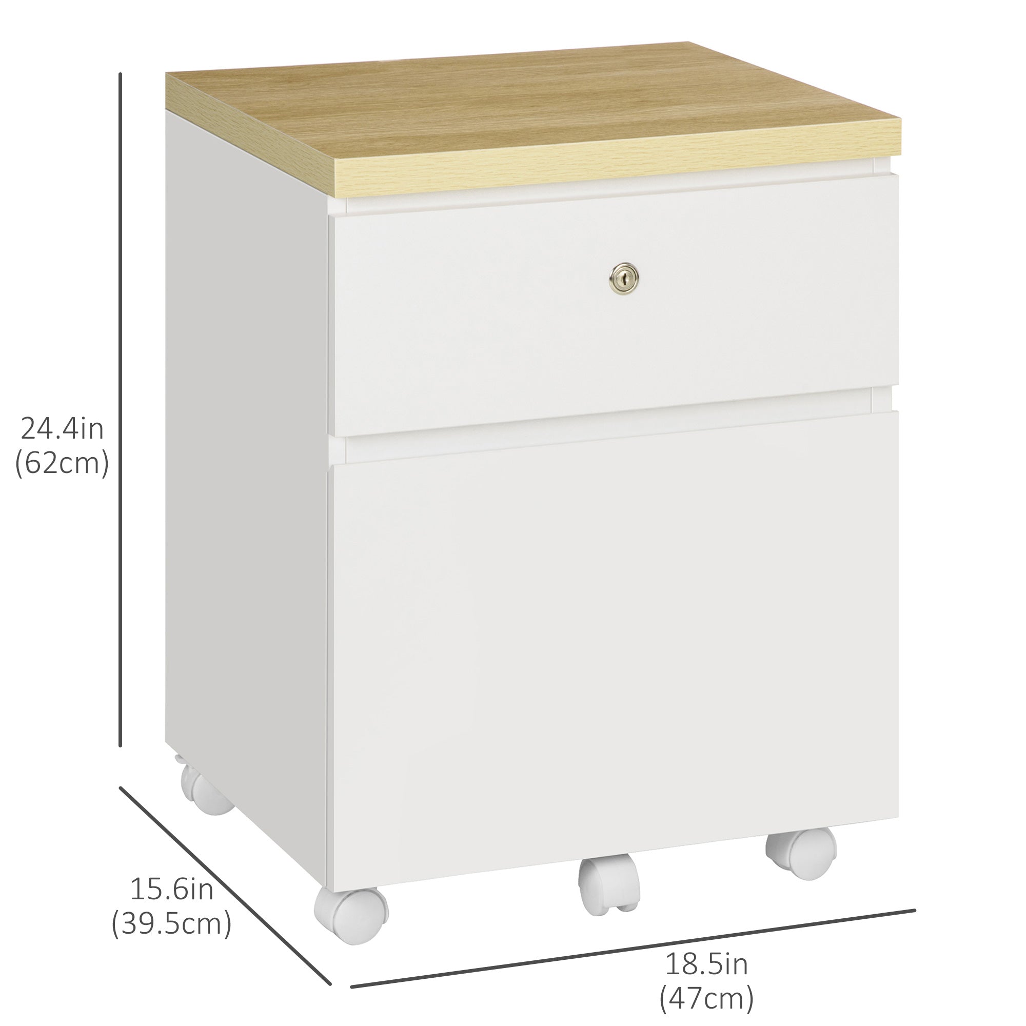 Locking File Cabinet with 2 Drawers, Rolling Filing Cabinet with Hanging Bars for A3 Size and Wheels, for Home Office Study, White Office Cabinets & Cupboards   at Gallery Canada