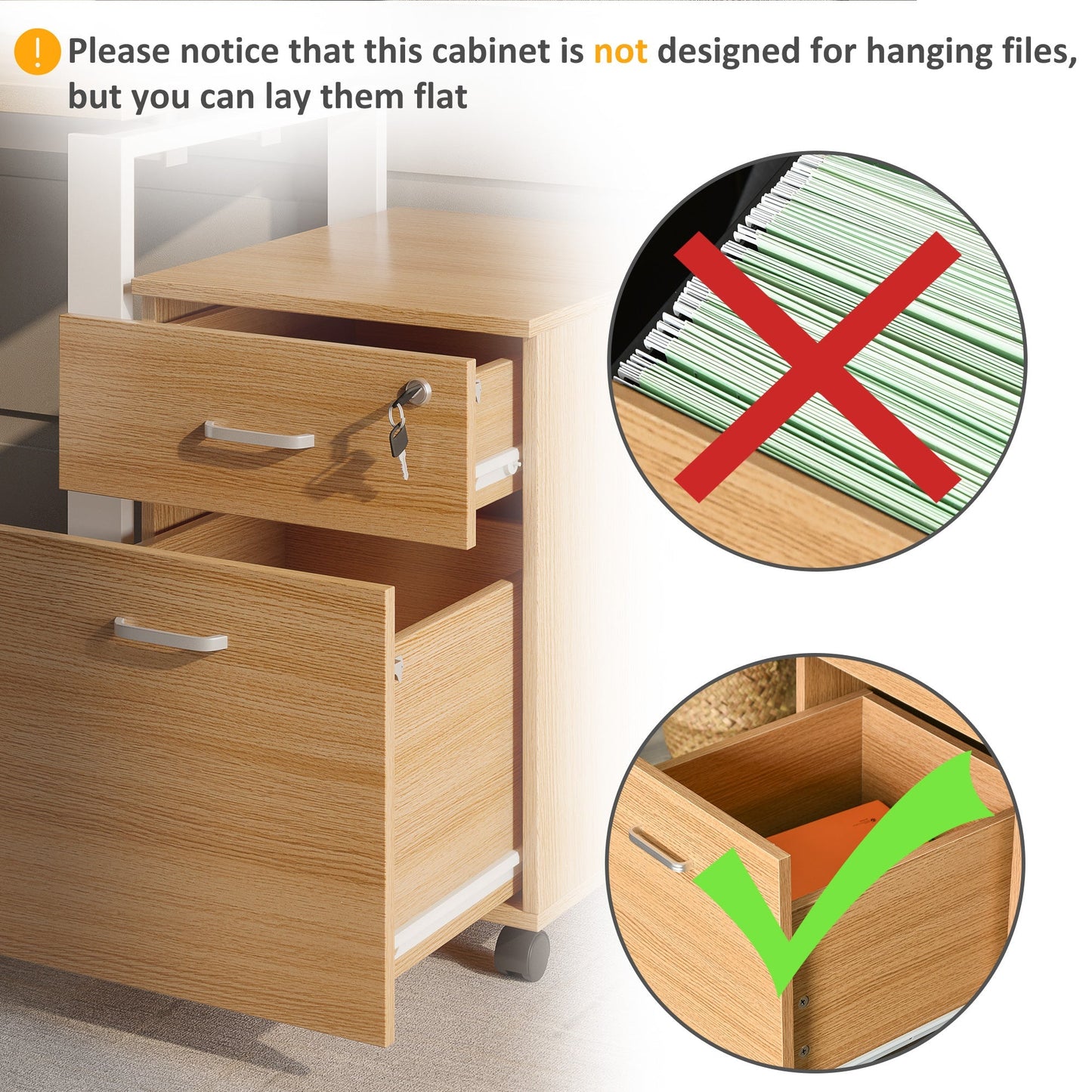 Locking File Cabinet with 2 Drawers, Rolling Filing Cabinet with Wheels, for Study Home Office, Natural Office Cabinets & Cupboards   at Gallery Canada