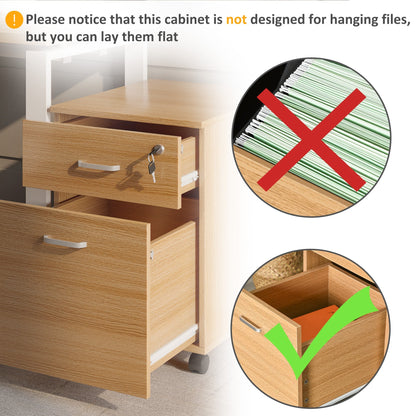 Locking File Cabinet with 2 Drawers, Rolling Filing Cabinet with Wheels, for Study Home Office, Natural Office Cabinets & Cupboards   at Gallery Canada