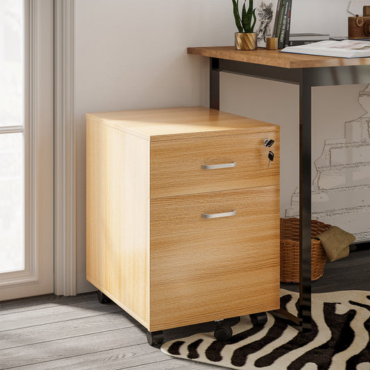 Locking File Cabinet with 2 Drawers, Rolling Filing Cabinet with Wheels, for Study Home Office, Natural - Gallery Canada