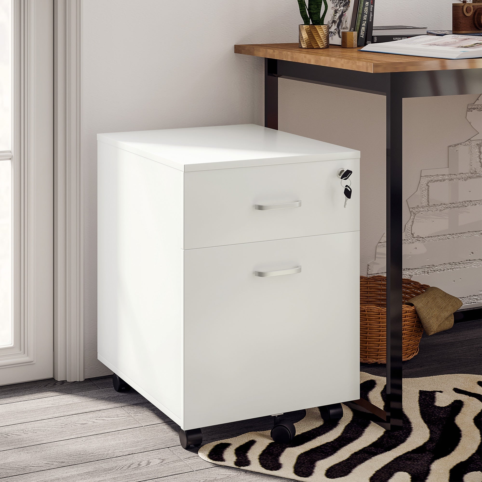 Locking File Cabinet with 2 Drawers, Rolling Filing Cabinet with Wheels, for Study Home Office, White Office Cabinets & Cupboards   at Gallery Canada