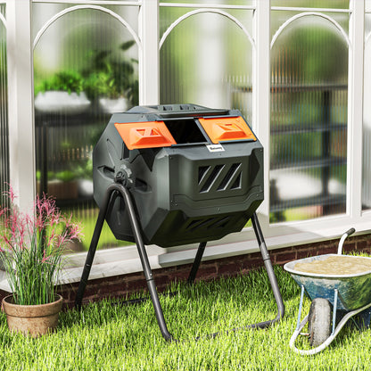 Tumbling Compost Bin Outdoor Dual Chamber 360° Rotating Composter 43 Gallon with Sliding Doors, Orange Garden Accessories at Gallery Canada