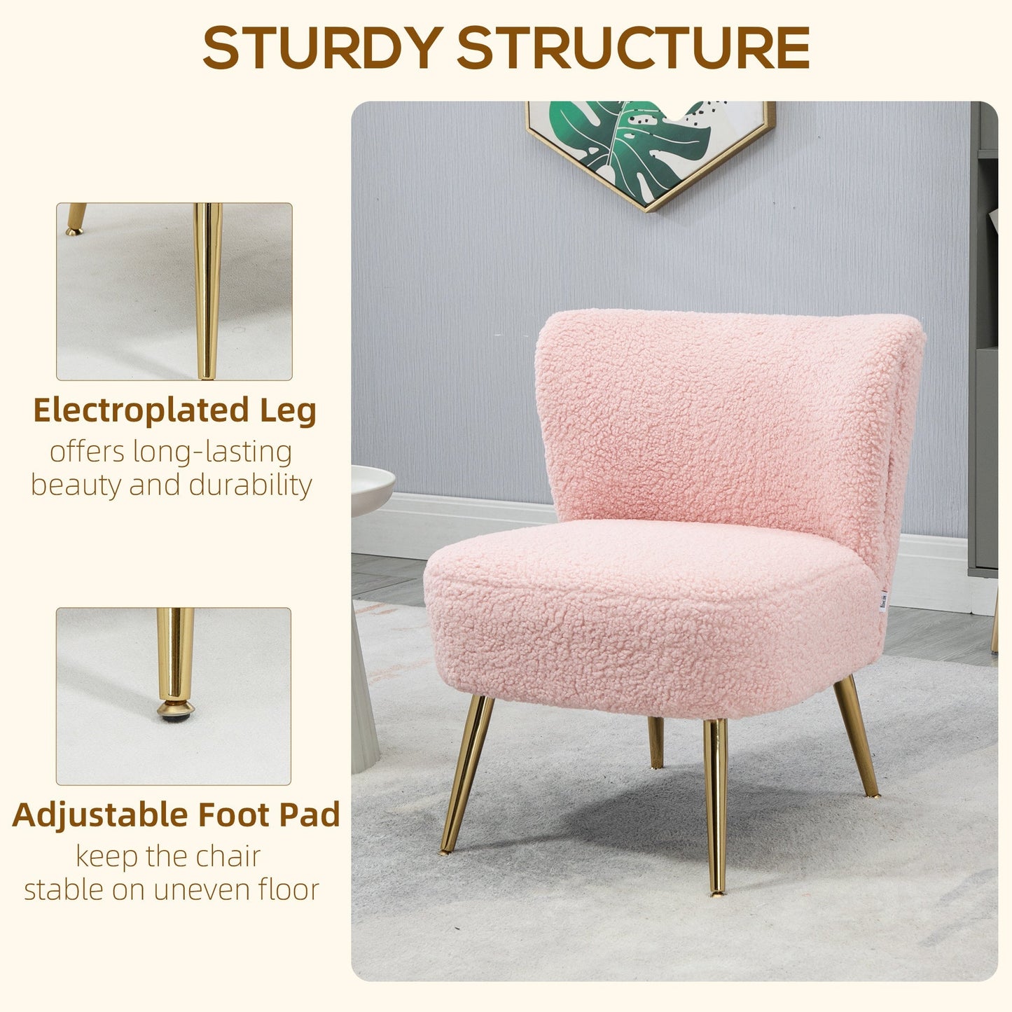 Lounge Chair for Bedroom Living Room Chair with Soft Upholstery and Gold Legs Pink Accent Chairs   at Gallery Canada