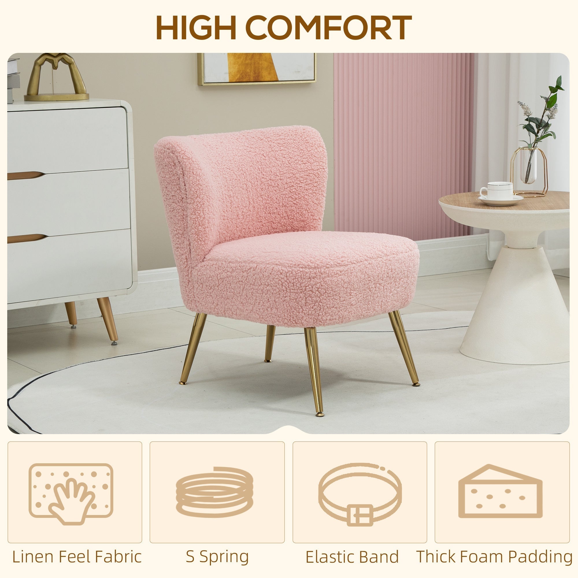 Lounge Chair for Bedroom Living Room Chair with Soft Upholstery and Gold Legs Pink Accent Chairs   at Gallery Canada