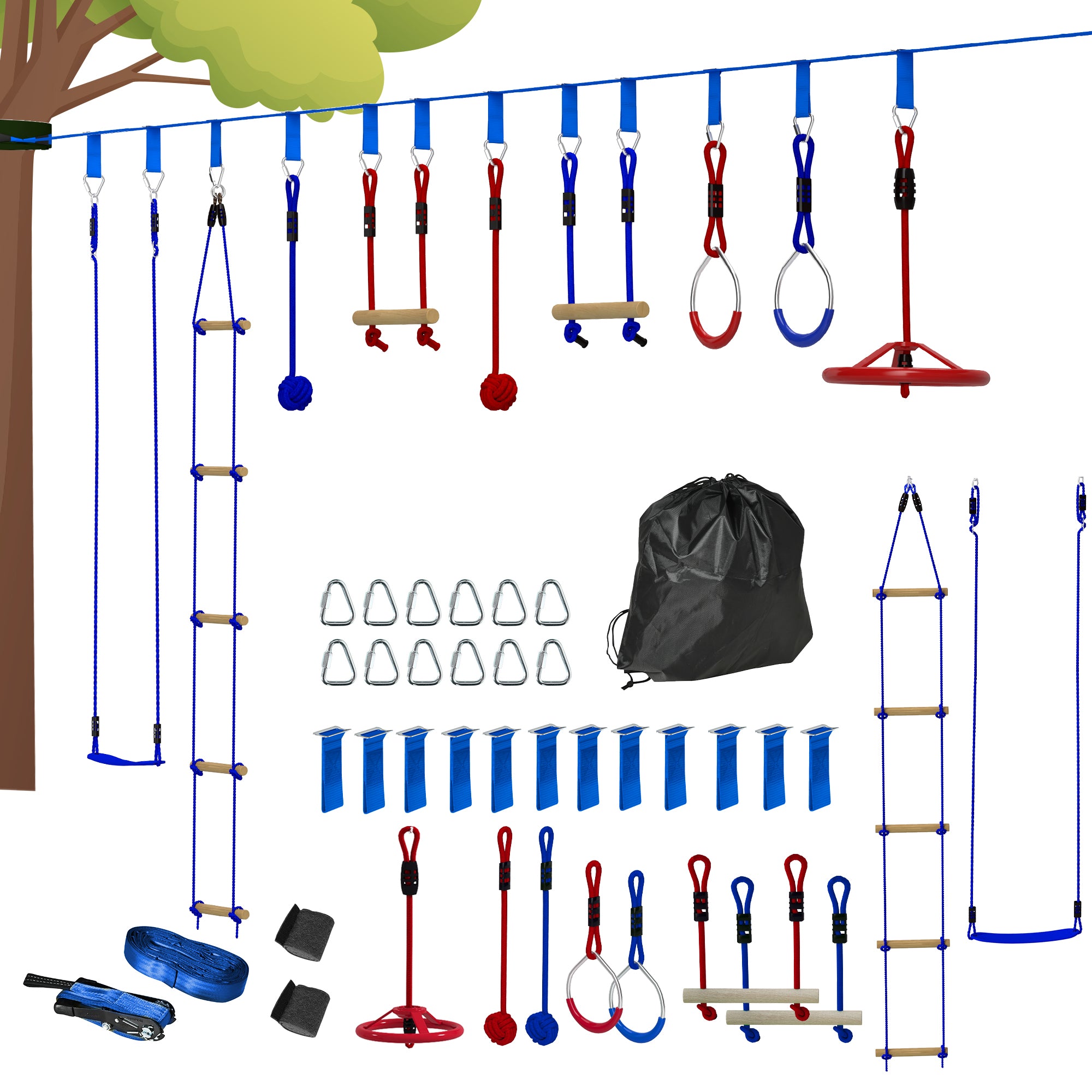 32.8' Ninja Warrior Obstacle Course for Kids 3-6 Years, with Swing, Monkey Bars, Climbing Ladder, Gym Rings, Blue Gym Sets & Swings at Gallery Canada