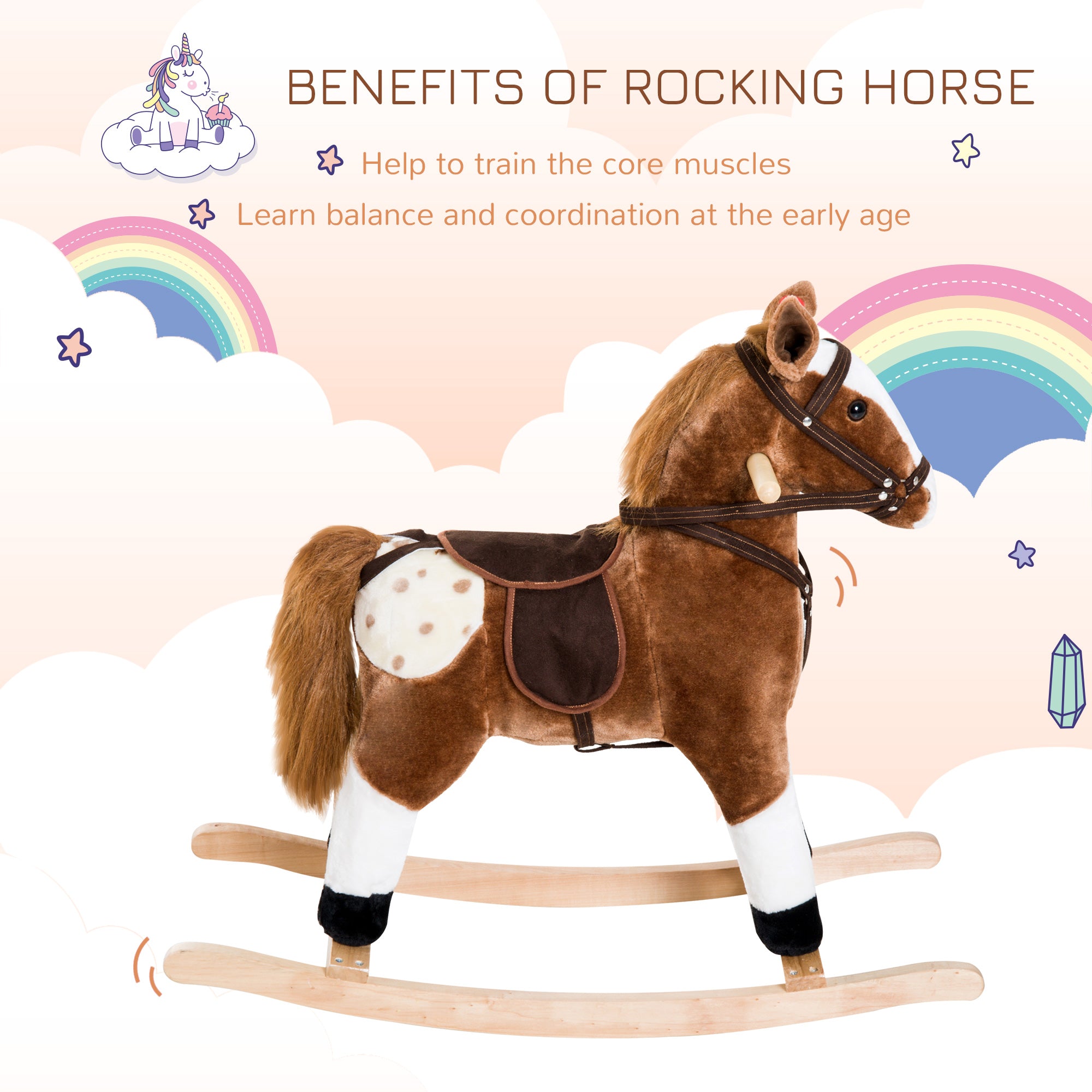 Rocking Horse Plush Pony Children Kid Ride on Toy w/ Realistic Sound (Brown) Rocking Horses at Gallery Canada