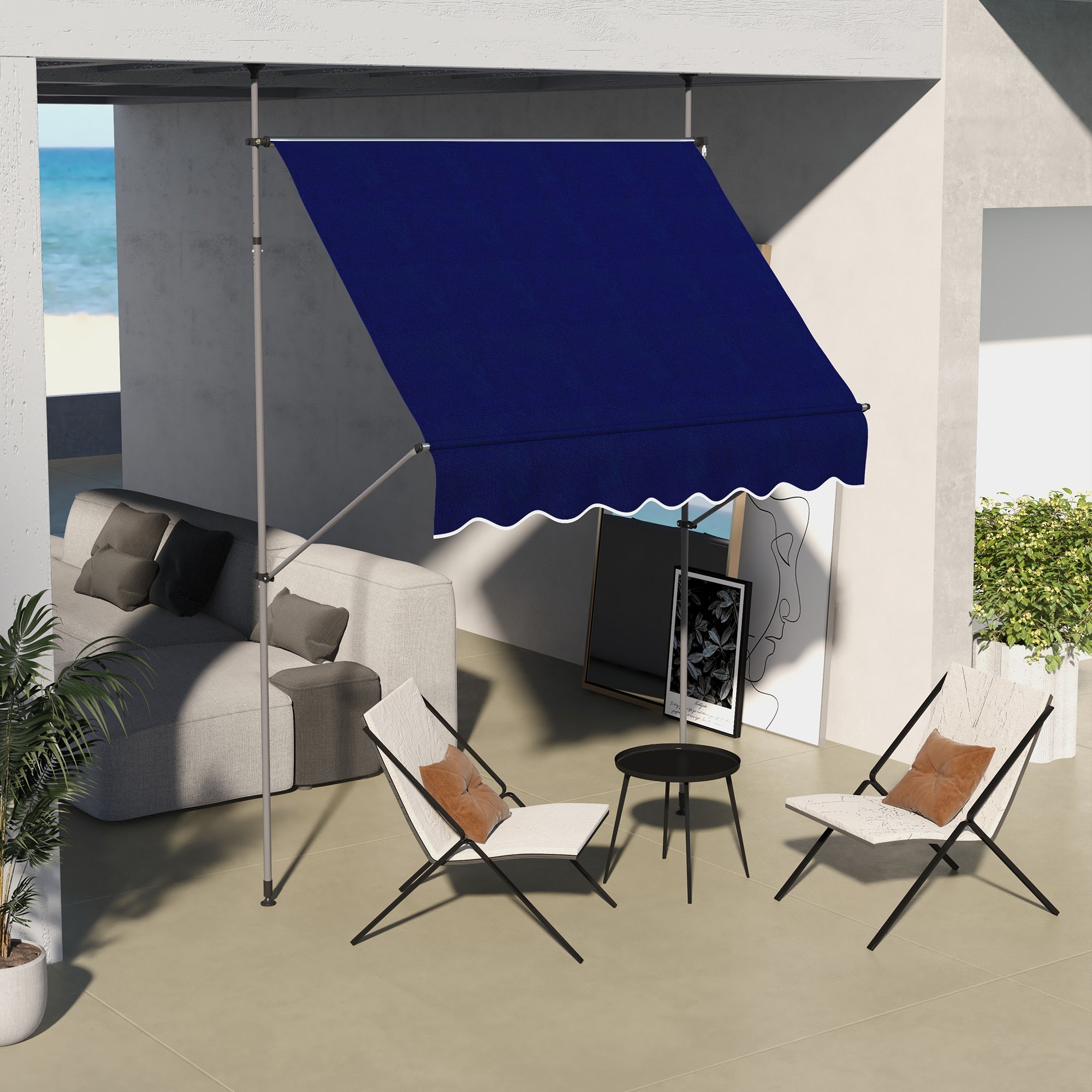 6.5' x 4' Manual Retractable Awning, Non-Screw Freestanding Patio Awning, UV Resistant, for Window or Door, Blue Patio Awnings at Gallery Canada