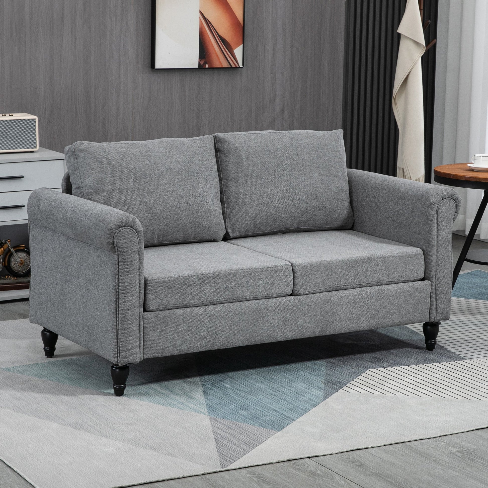 Modern 57.75" Loveseat with Curved Armrests, 2 Cushions, Rubber Wood Legs, Light Grey 2-Seater Sofas   at Gallery Canada