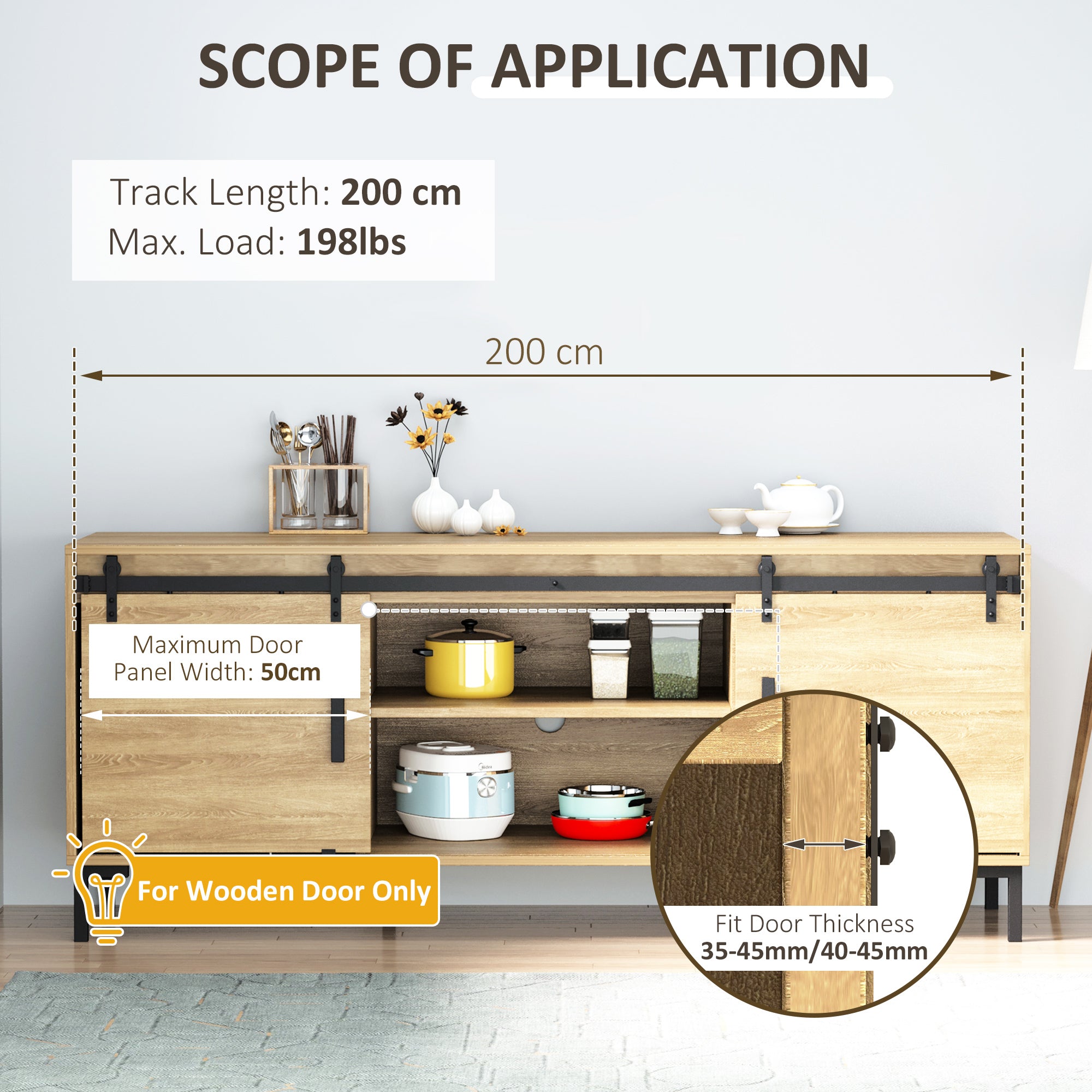 Mini Sliding Barn Door Hardware Kit for Double Doors, TV Stands, Cabinet Barn Door Hardware Kit, Fit 17.7