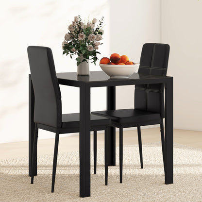 3-Piece Rectangular Glass Kitchen Table and Chairs with Metal Frame and Faux Leather Upholstery for Dining Room, Black Bar Sets   at Gallery Canada