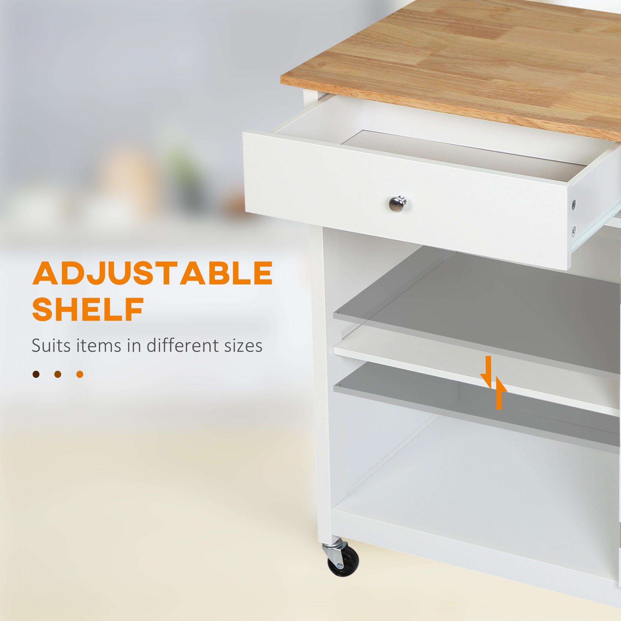 Rolling Kitchen Cart with Drawer and Glass Door Cabinet, Kitchen Island on Wheels with Towel Rack, White Kitchen Islands & Kitchen Carts at Gallery Canada