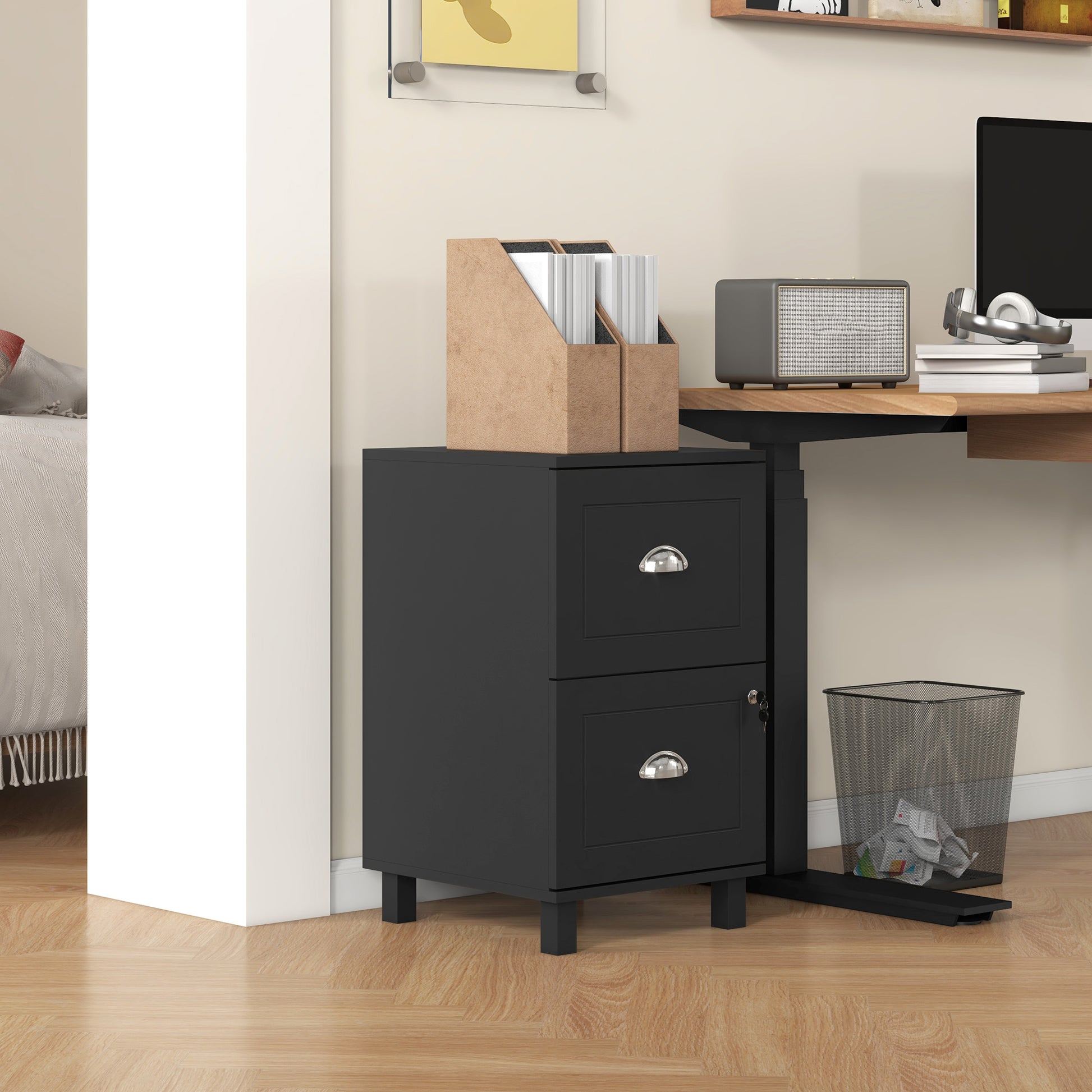 2-Drawer Small Filing Cabinet Lockable Home Office Storage Cabinet with Adjustable Hanging Bars for A4 Letter Black Office Cabinets & Cupboards Black  at Gallery Canada