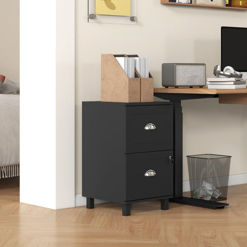 2-Drawer Small Filing Cabinet Lockable Home Office Storage Cabinet with Adjustable Hanging Bars for A4 Letter Black