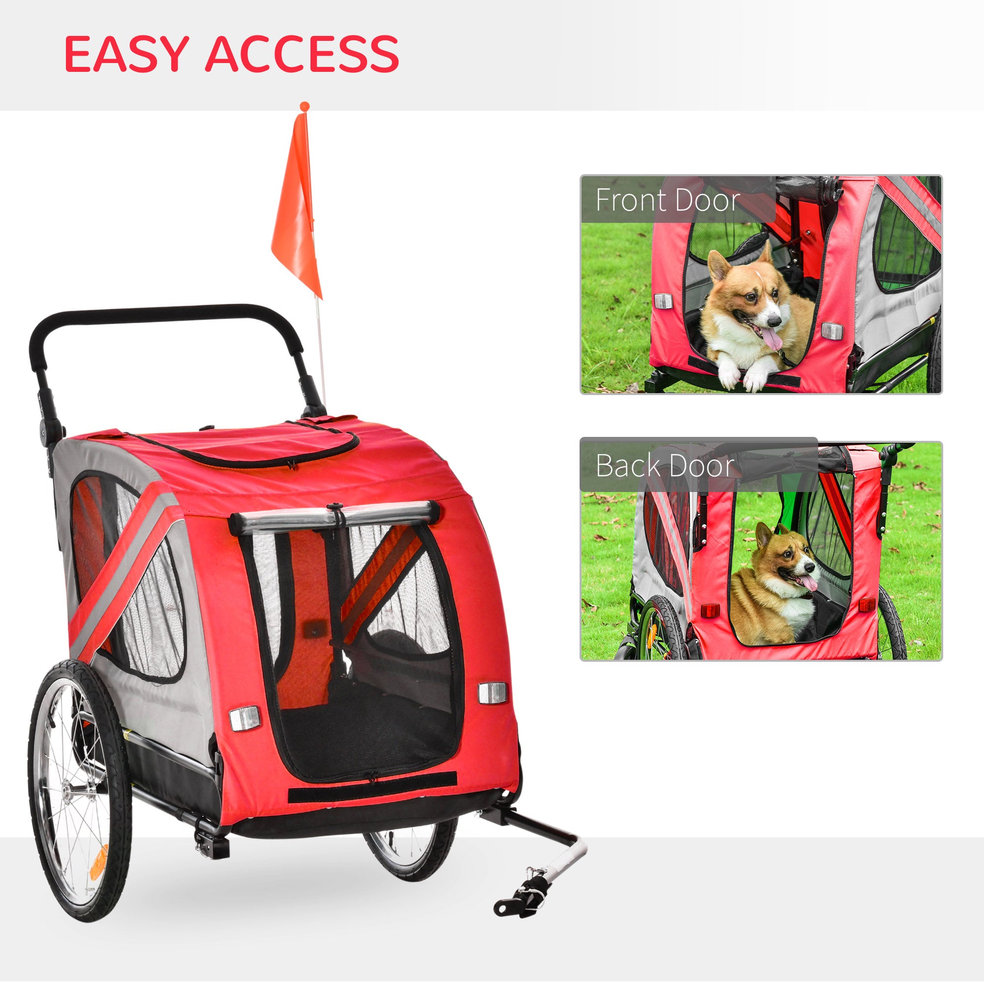 Dog Bike Trailer, 2-in-1 Dog Wagon Pet Stroller for Travel with Universal Wheel Reflectors Flag, for Small and Medium Dogs, Red Dog Bike Trailers & Strollers at Gallery Canada