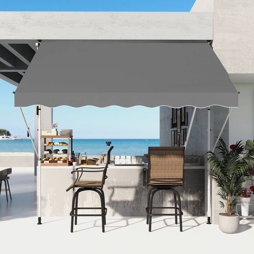 10x5ft Manual Retractable Awning, Patio Sun Shade Canopy Shelter with 5.6-9.2ft Support Pole, Water Resistant UV Protector, for Window, Door, Porch, Deck, Grey