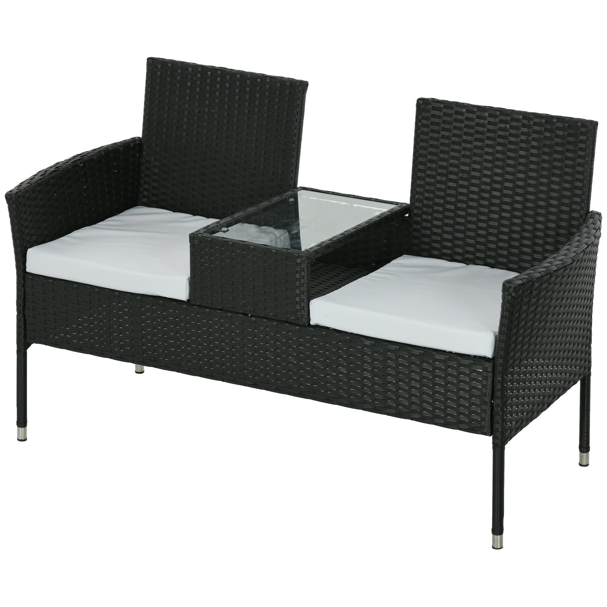 Patio Furniture w/ Mid-Table PE Rattan Loveseat w/ Cushion, Grey Patio Chairs   at Gallery Canada