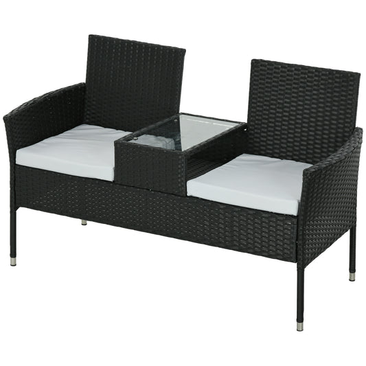 Patio Furniture w/ Mid-Table PE Rattan Loveseat w/ Cushion, Grey Patio Chairs   at Gallery Canada