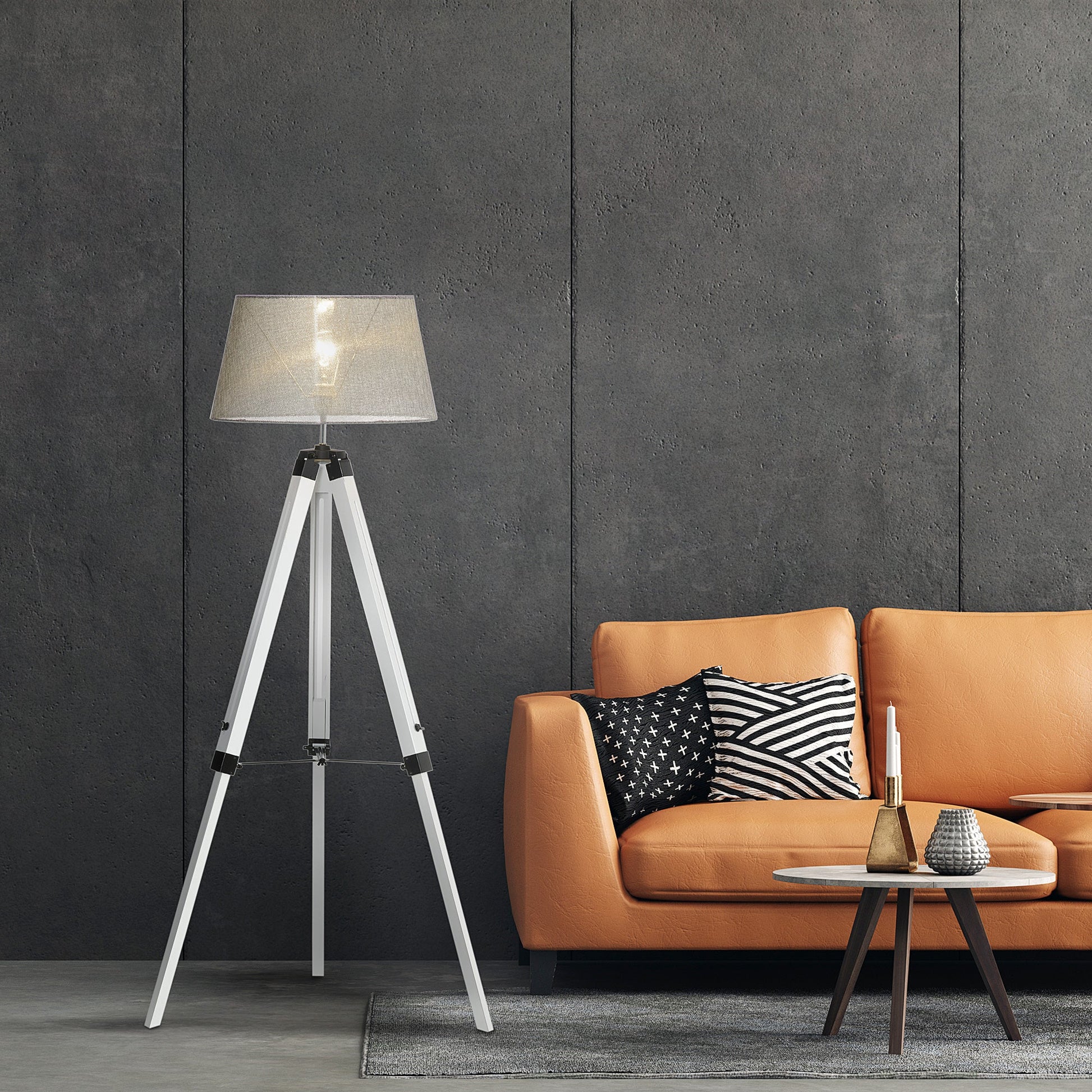 Tripod Floor Lamp, Adjustable Height Wooden Standing Lamp with E26 Lamp Base for Living Room, Bedroom, White and Grey Floor Lamps & Ceiling Fan Lights   at Gallery Canada