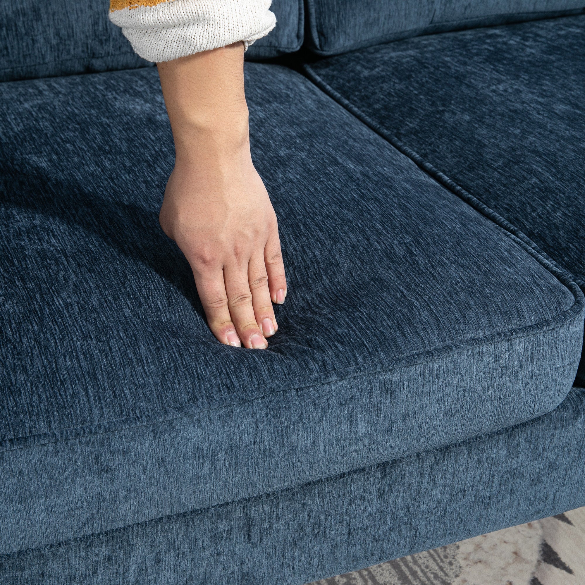 Modern Corner Couch with Right Chaise Lounge, Tufted 3-Seater Sofa with Wooden Legs for Living Room, Bedroom, Navy Blue 3-Seater Sofas at Gallery Canada