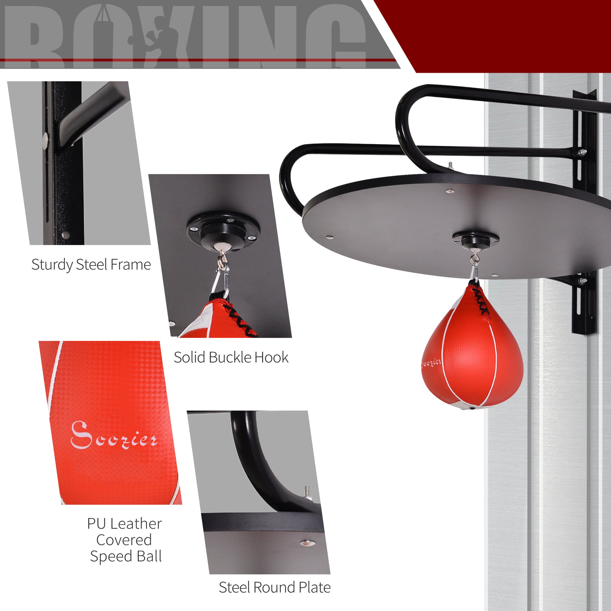 Wall-mounted Speed Bag Boxing Platform with Adjustable Height More-Strength Training Equipment   at Gallery Canada