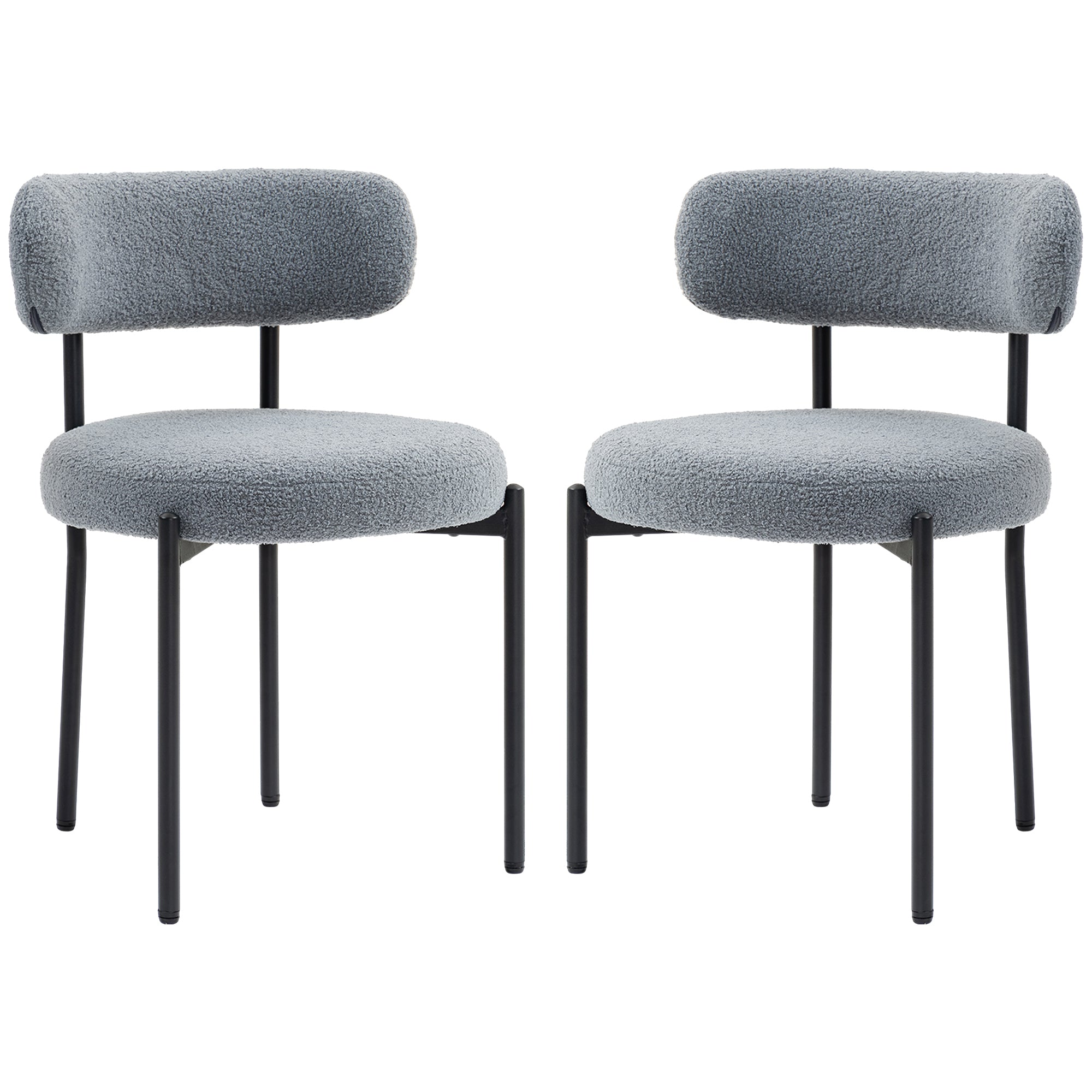 2 Pieces Kitchen Chairs, Modern Dining Chairs w/ Berber Fleece Upholstery and Steel Legs for Living Room, Grey Dining Chairs   at Gallery Canada