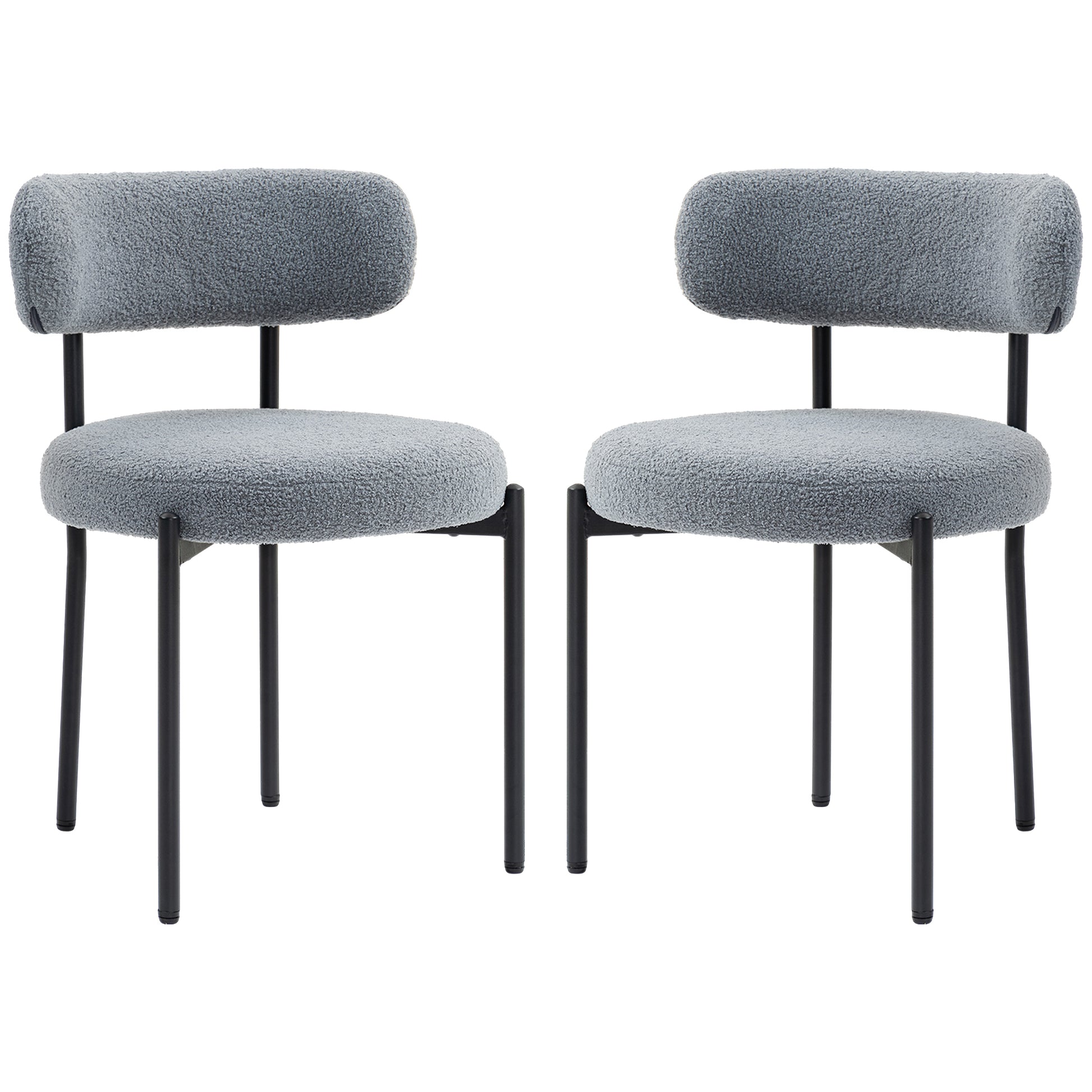 2 Pieces Kitchen Chairs, Modern Dining Chairs w/ Berber Fleece Upholstery and Steel Legs for Living Room, Grey Dining Chairs   at Gallery Canada