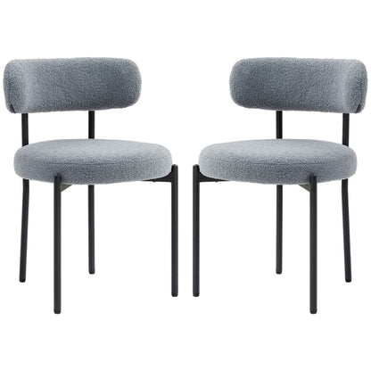 2 Pieces Kitchen Chairs, Modern Dining Chairs w/ Berber Fleece Upholstery and Steel Legs for Living Room, Grey Dining Chairs   at Gallery Canada