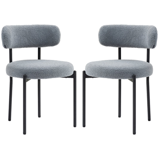 2 Pieces Kitchen Chairs, Modern Dining Chairs w/ Berber Fleece Upholstery and Steel Legs for Living Room, Grey Dining Chairs   at Gallery Canada