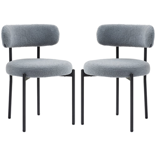 2 Pieces Kitchen Chairs, Modern Dining Chairs w/ Berber Fleece Upholstery and Steel Legs for Living Room, Grey