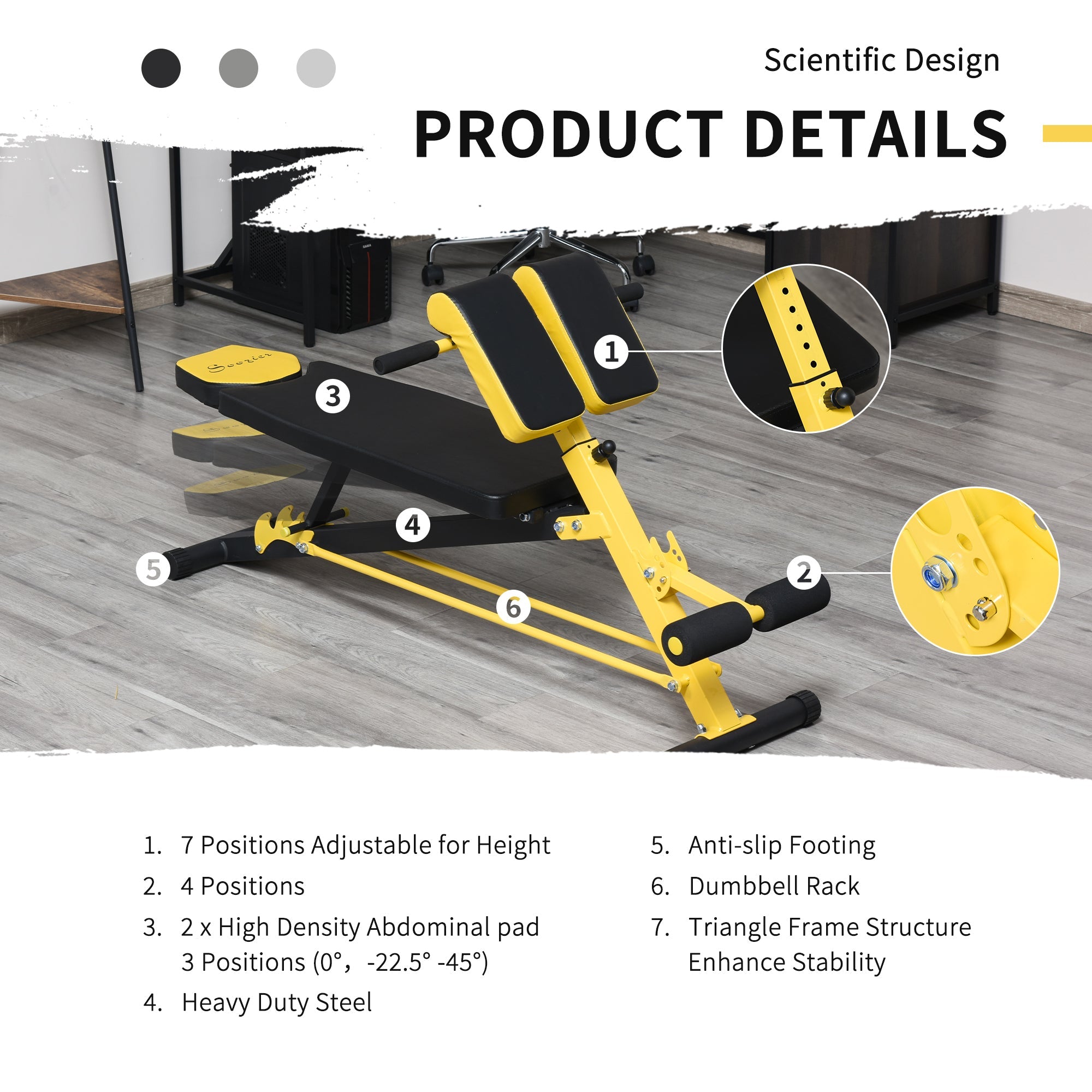 Adjustable Weight Bench Roman Chair Exercise Training Multi-Functional Hyper Extension Bench Dumbbell Bench Ab Sit up Decline Flat Black and Yellow Weight Benches   at Gallery Canada