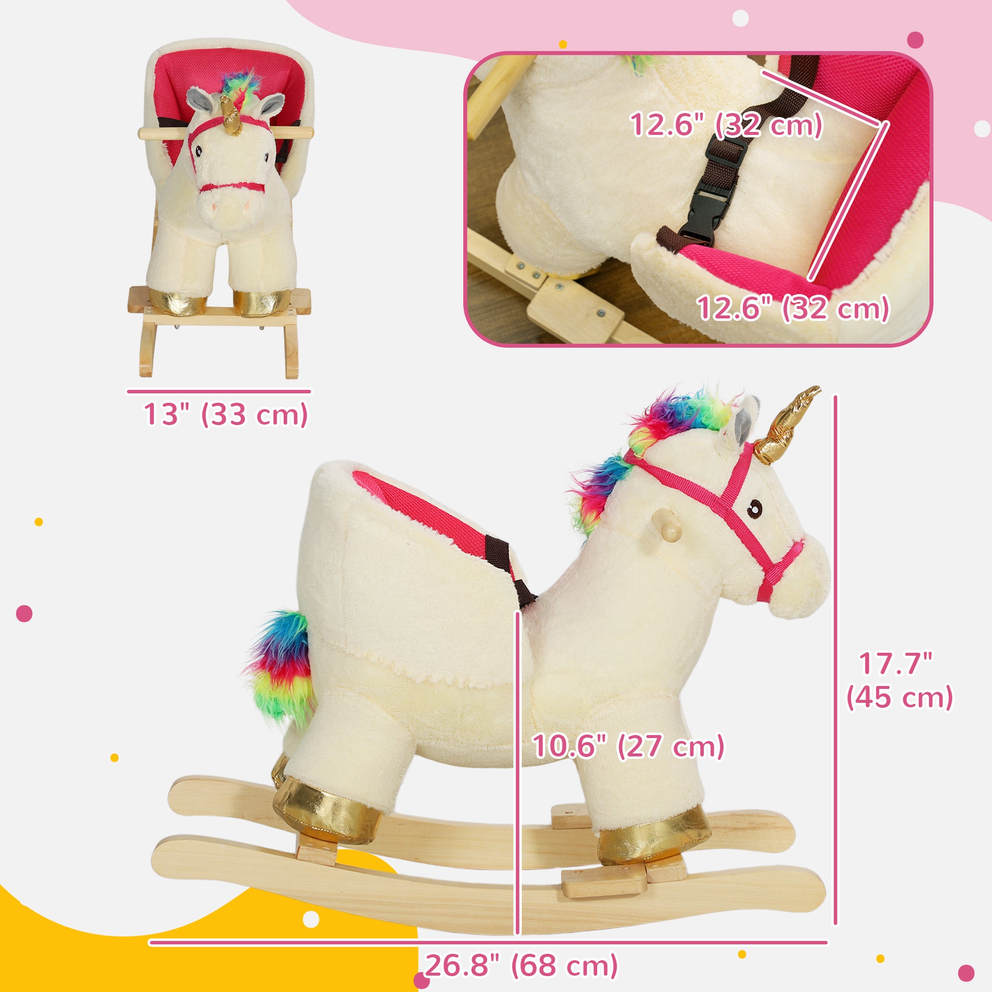 Rocking Horse Unicorn with Sound, Safety Belt, Wooden Base, for 18-36 Months Rocking Horses at Gallery Canada