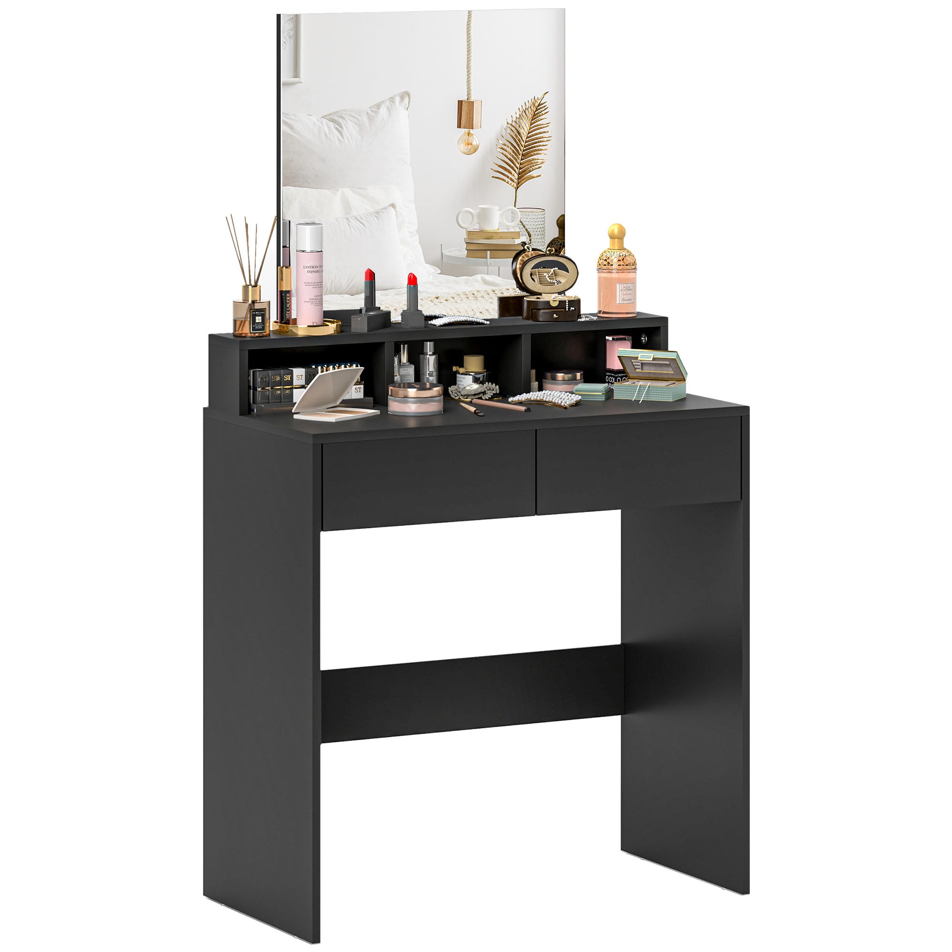 Makeup Vanity Desk with Mirror, for Bedroom, Modern Dressing Table with Drawers, Compartments, Black Dressing & Vanity Tables   at Gallery Canada