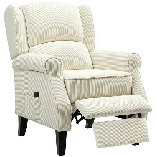 Push Back Recliner Chair, Vibration Massage Recliner for Living Room with Extendable Footrest, Remote, Pocket, Cream Sofas & Reclining Chairs at Gallery Canada