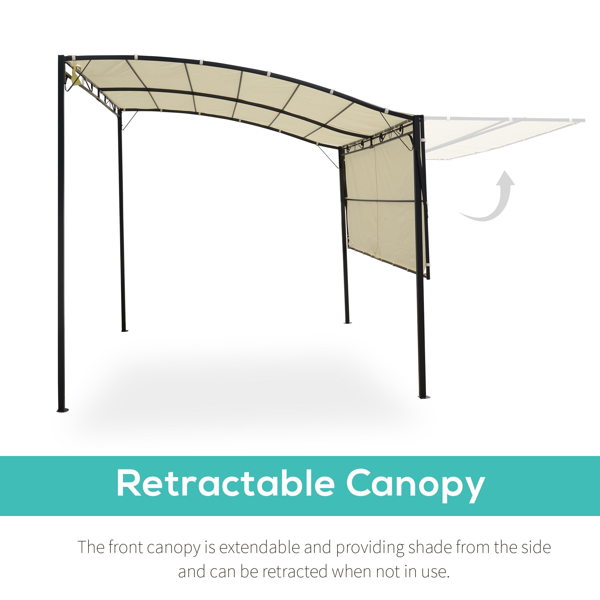 10x8ft Patio Metal Gazebo with Extendable Side Awning Outdoor Shelter Garden Sun Shade Canopy Deck Door Window Awning Cream White Pergolas at Gallery Canada