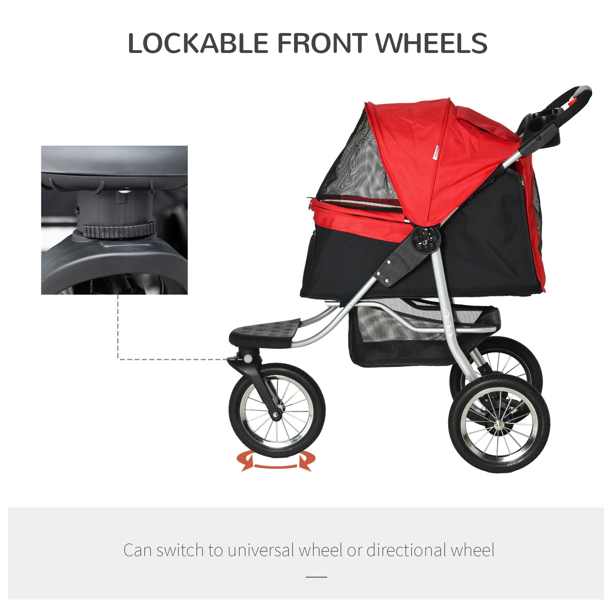 Luxury Pet Stroller Lightweight Dog Cat Travel Carriage with 3 Wheels, One-click Folding Design, Adjustable Canopy, Zippered Mesh Window Door, Red Dog Bike Trailers & Strollers   at Gallery Canada