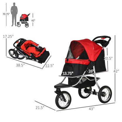 Luxury Pet Stroller Lightweight Dog Cat Travel Carriage with 3 Wheels, One-click Folding Design, Adjustable Canopy, Zippered Mesh Window Door, Red Dog Bike Trailers & Strollers Multi Colour  at Gallery Canada