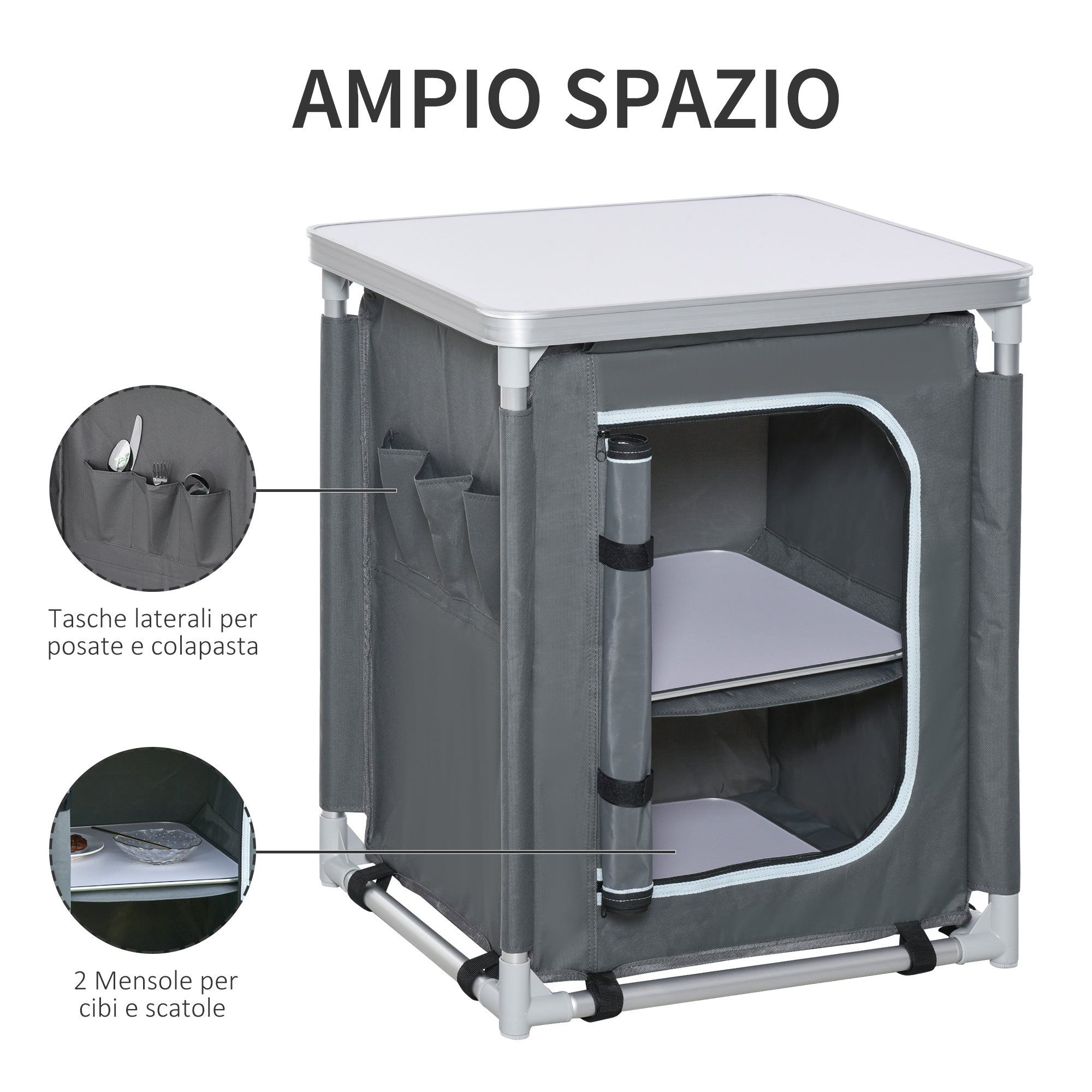 Camping Kitchen Station, Aluminum Camping Table Cook Cupboard with 2-Shelf and Carrying Bag for BBQ Party Picnics, Grey Picnic Tables & Camping Chairs at Gallery Canada